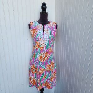 Barbara GerwIt Vintage Pink Tulip Floral Midi Dress Embroidered Women Sleevele L